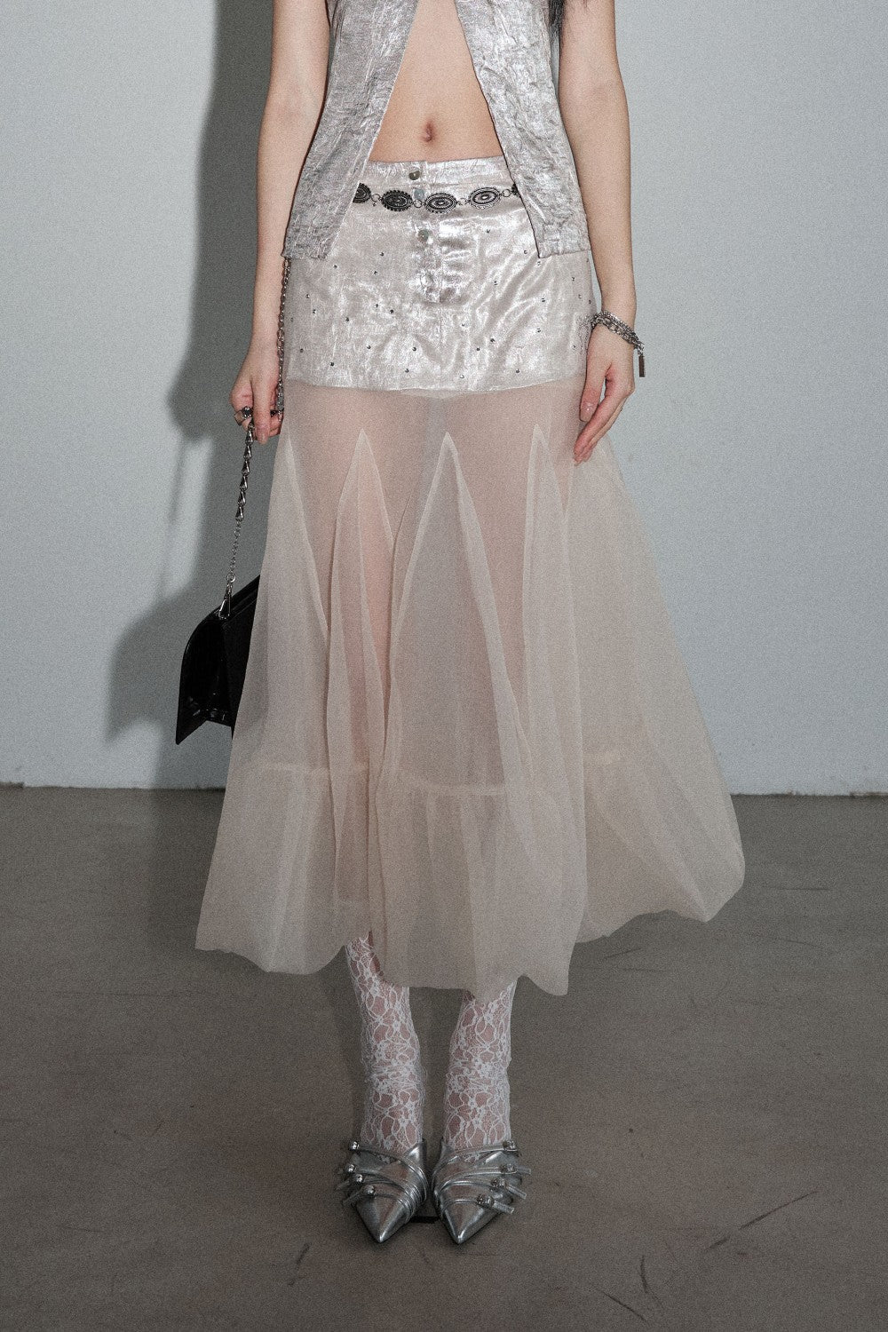 Sheer Silver Tulle Skirt