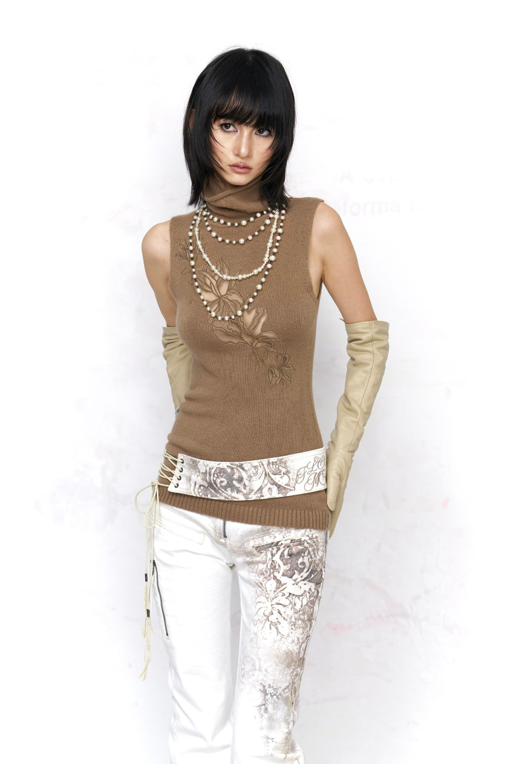 Floral Embroidery Turtleneck Top