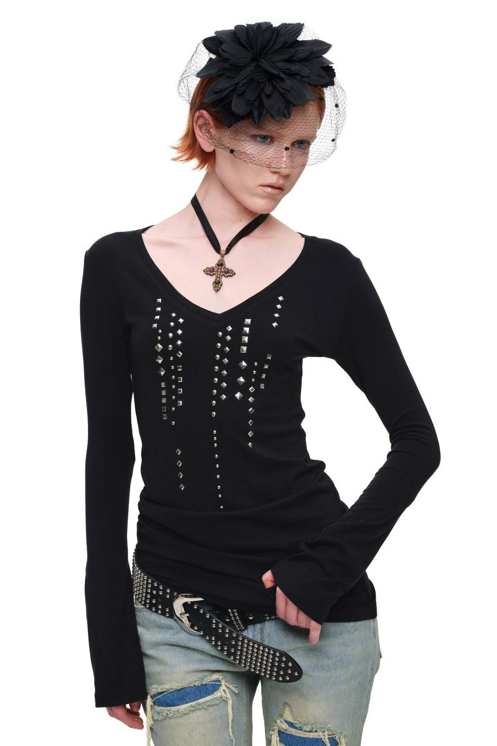 Rain Studded V-Neck Top