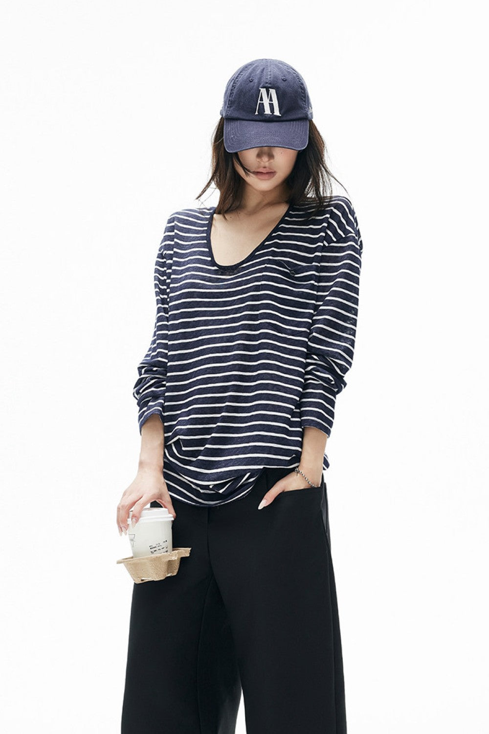Long Striped V-Neck Top
