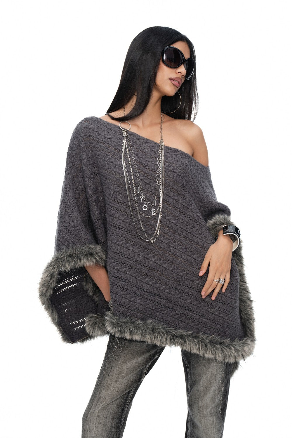 Celine Slanted Neck Poncho