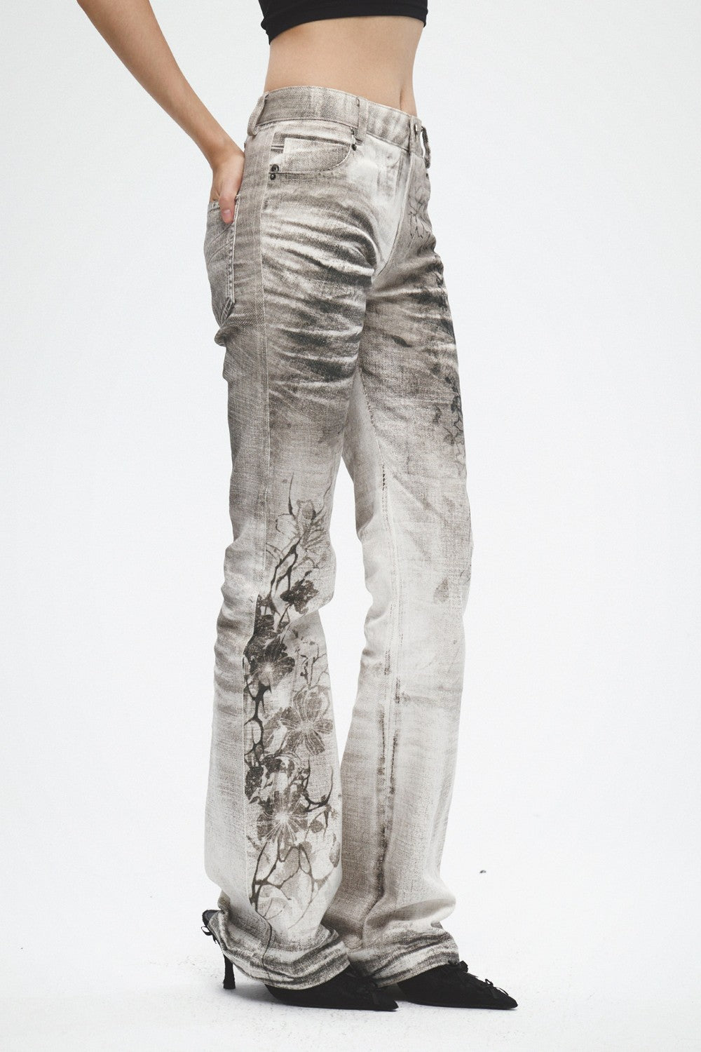 Ink Floral Flared Jeans