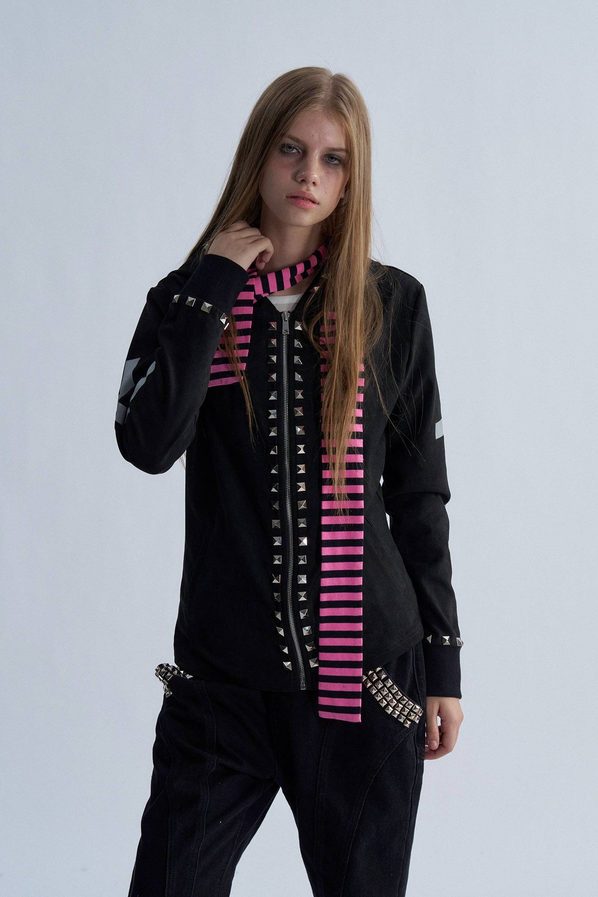 Studded Scarf Zip Hoodie