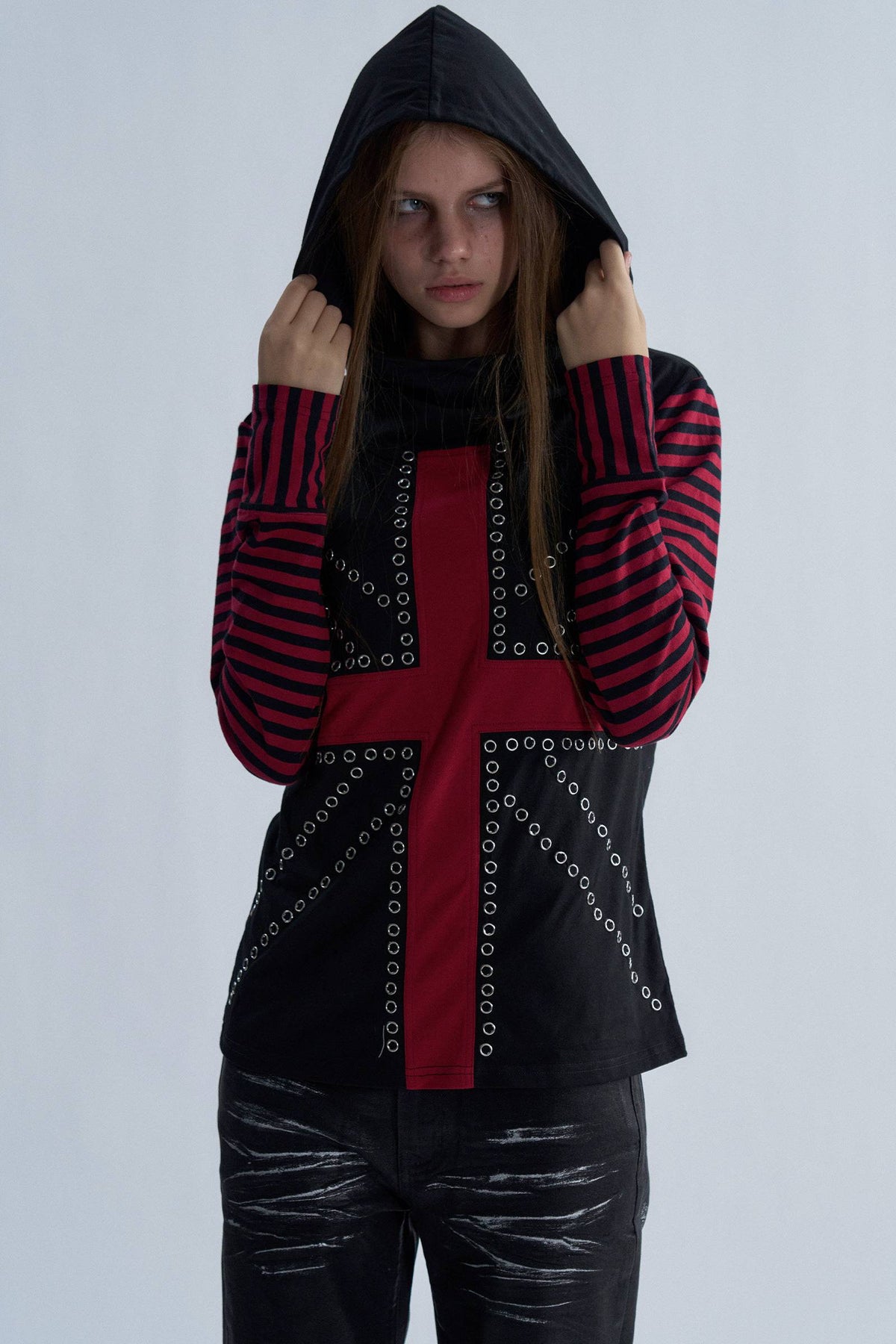 Crimson Cross Eyelet Hoodie